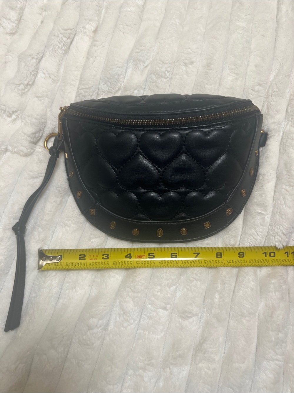 Betsey Johnson Black Quilted Heart Belt Bag with Studded Trim - Picture 5 of 8